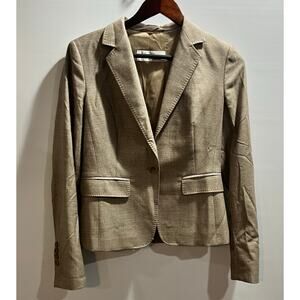 Max Mara Italy Single Breasted Pointed Collar Pockets Wool Silk Tan Blazer Sz 4